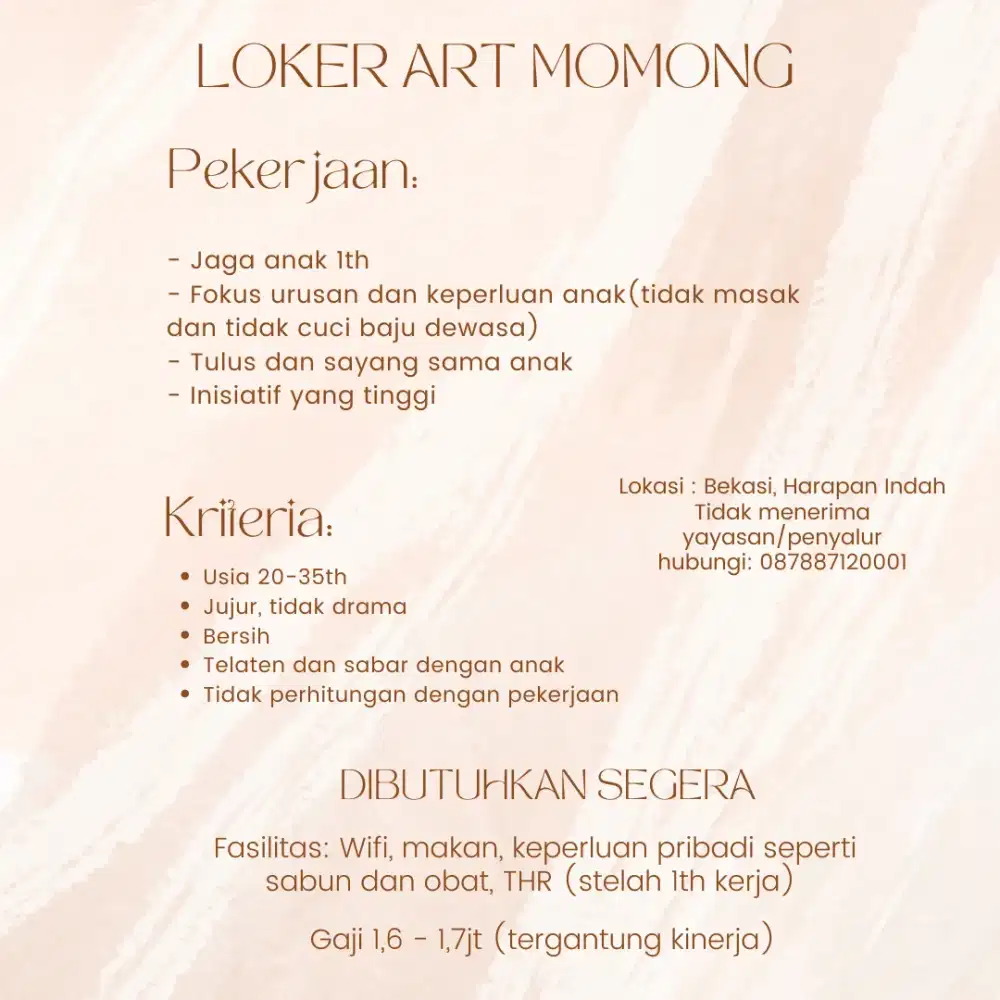 Lowongan Kerja ART Momong / ART Menginap