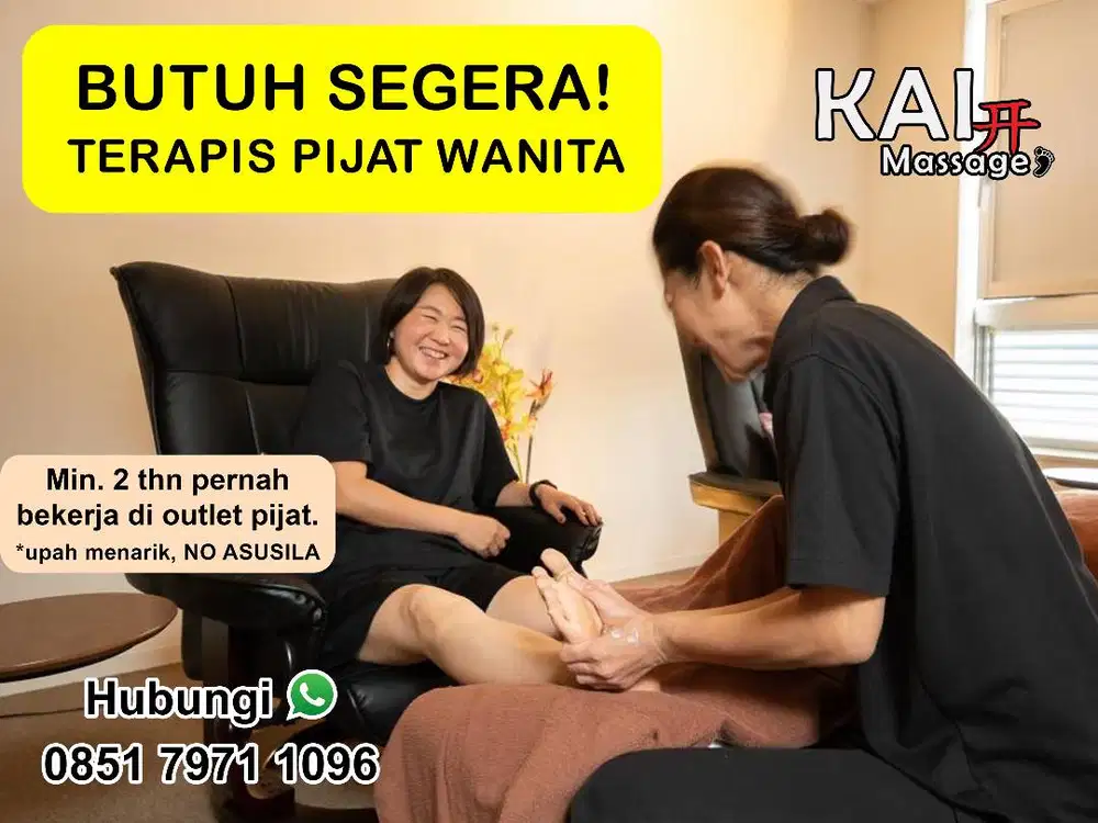 BUTUH SEGERA! TERAPIS PIJAT WANITA pengalaman min. 2 tahun