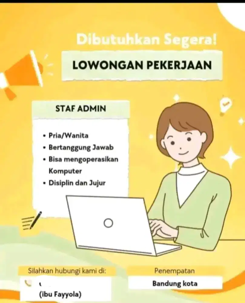 Loker buat laki- laki / perempuan , usia minimal 19 - 50 tahun