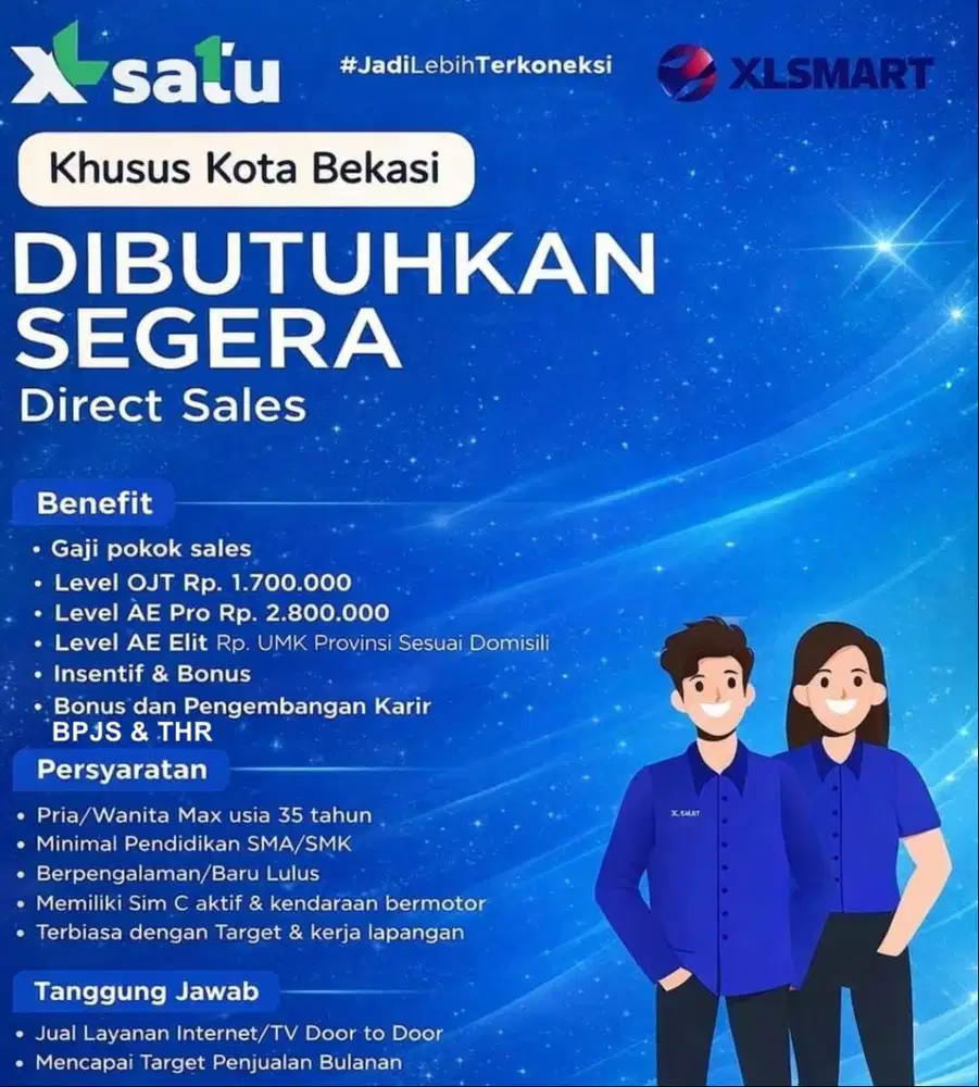 DI CARI SALES INTERNET XL SATU KOTA BEKASI
