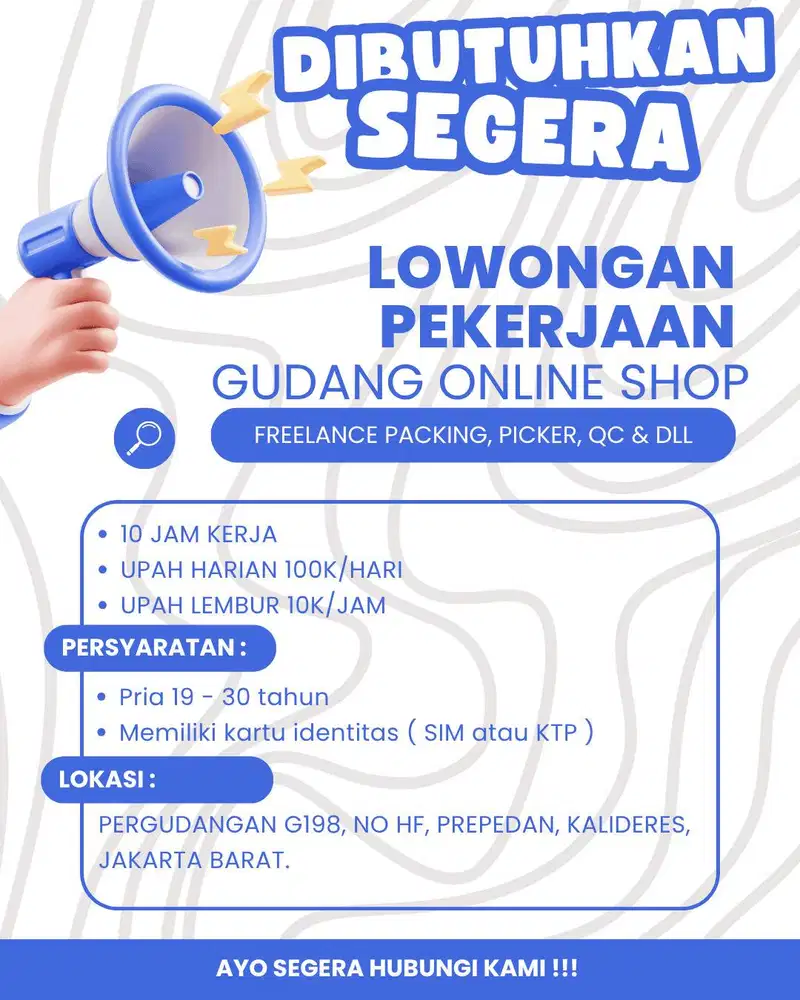 Dibutuhkan Segera Perkerja Gudang Online Shop