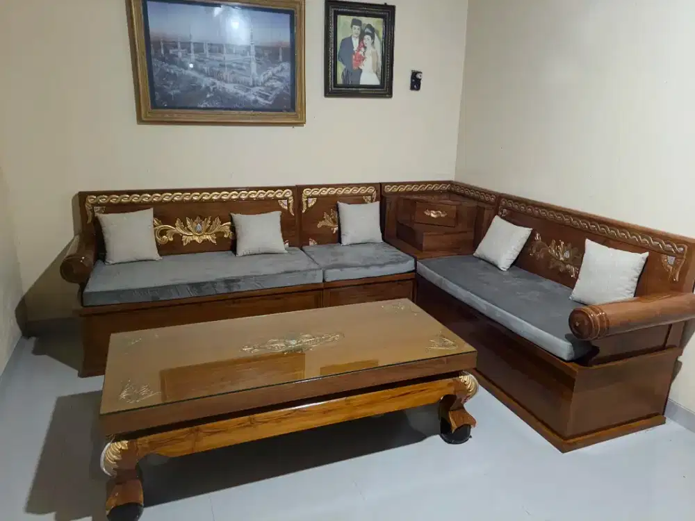 Set meja kursi tamu gelung jati solid