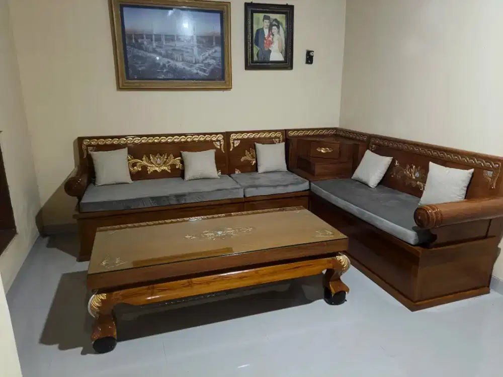 Set meja kursi tamu gelung jati solid