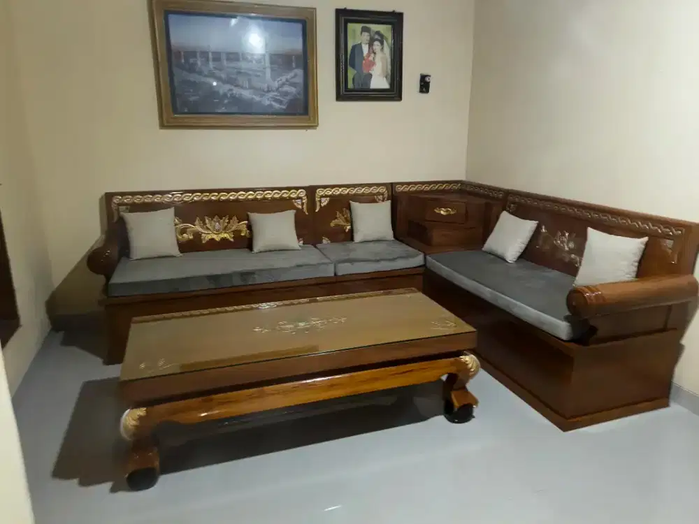 Set meja kursi tamu gelung jati solid