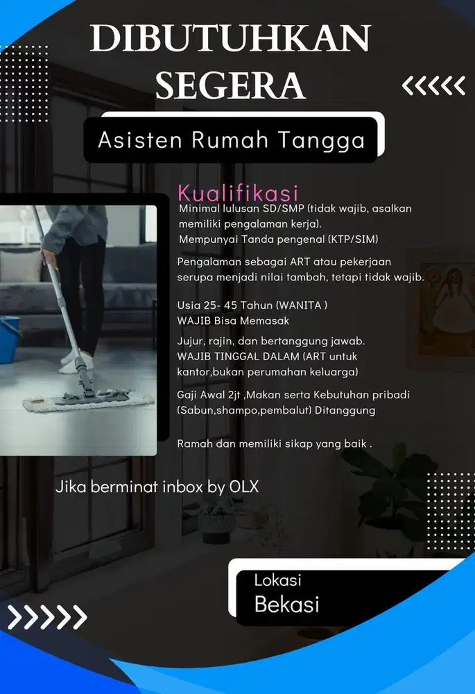 LOWONGAN PEMBANTU RUMAH TANGGA WANITA