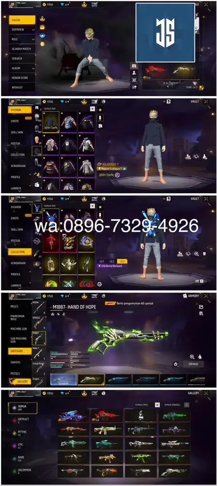 STOK AKUN FF SPEK GG TW MAX1 SG LUMUT LOG GOGGLE