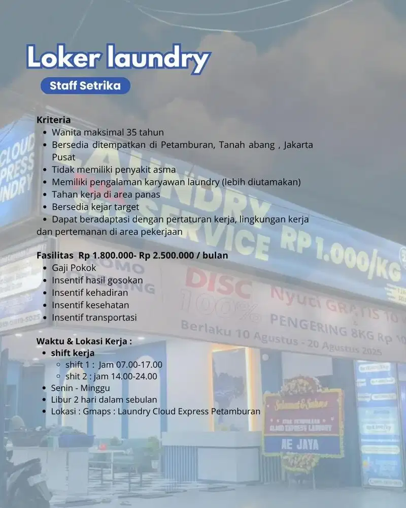 Lowongan staff gosok laundry
