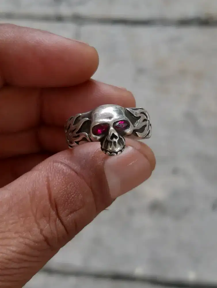CINCIN PERAK SKULL RUBY 925 ORIGINAL BIKERS