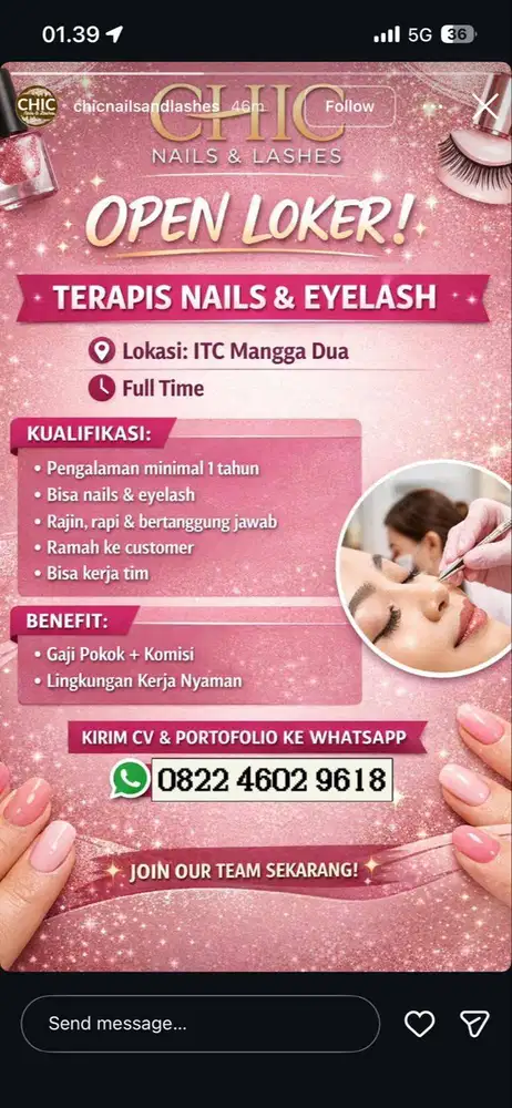 Lowongan terapis eyelashes dan nails