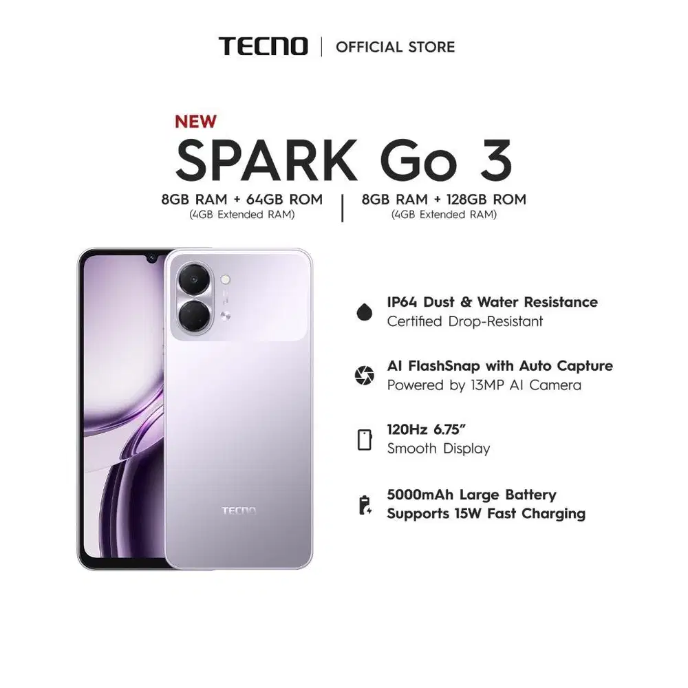 TECNO SPARK GO 3 new garansi resmi