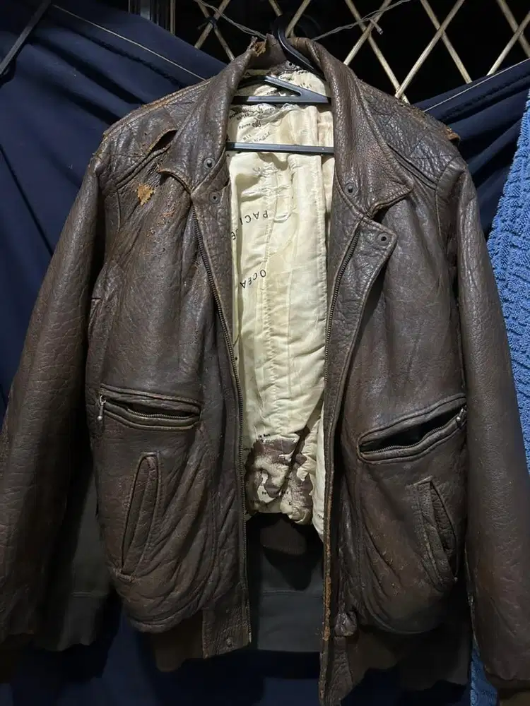 BU!!! Jaket Kulit World Map Pilot Vintage Boxy L