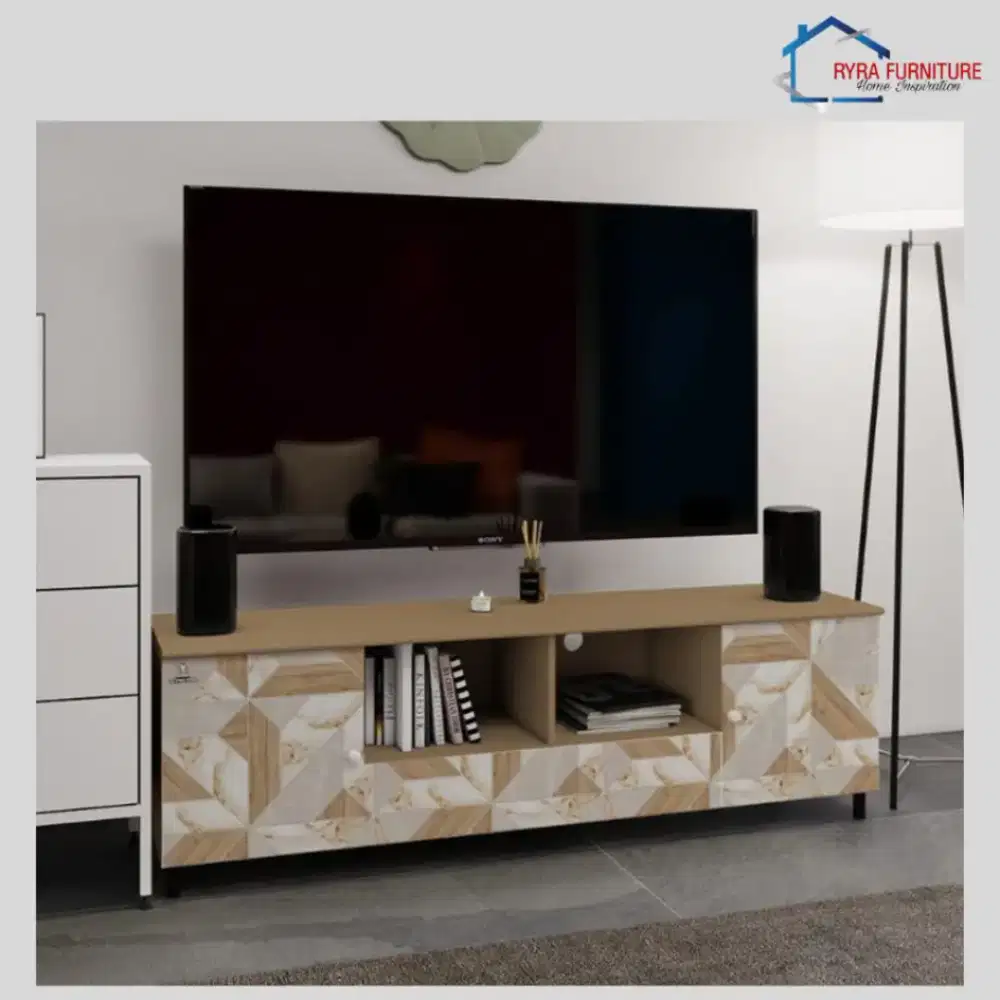 meja tv bahan besi plastik merk Olymsteel