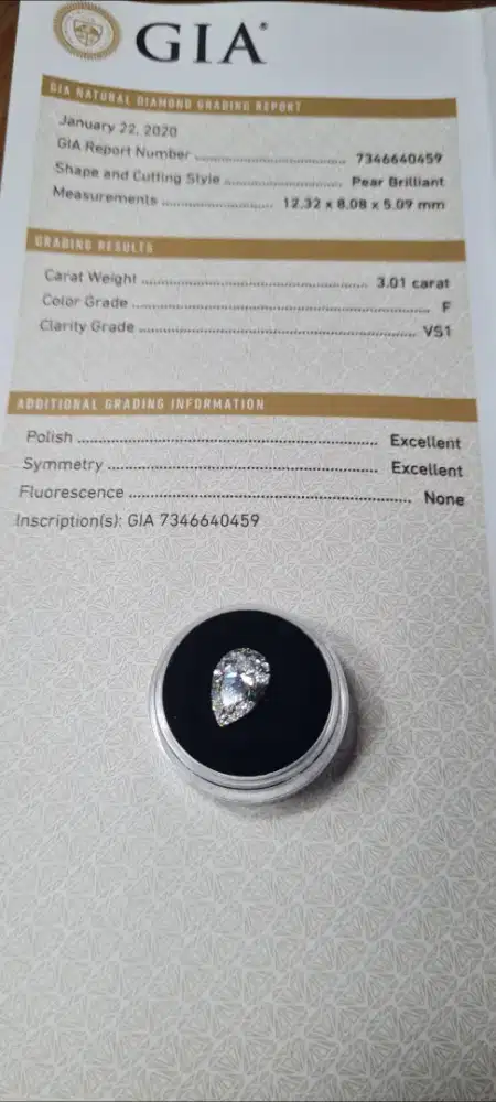 Nego Diamond Pear 3.01 Carat F VS1 – Certified GIA | HPHT & CVD