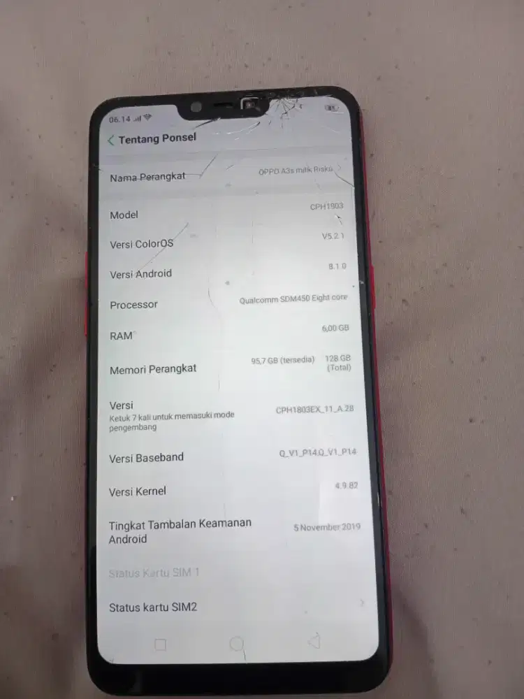 Oppo A3s bekas pemakaian pribadi