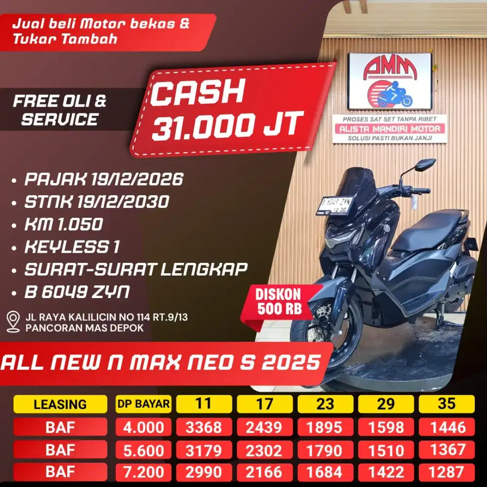 NMAX NEO S, 2025, KM LOW, BS TT, CC, CASH/ KREDIT