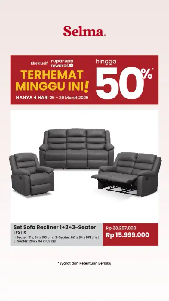 Obral murah sofa Set Recliner Lexus brand Selma