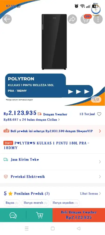 Jual murah Kulkas Polytron 180L