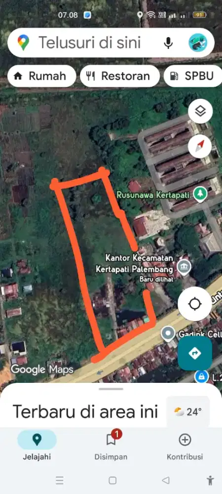 Tanah di kertapati pinggir jalan 8000m2