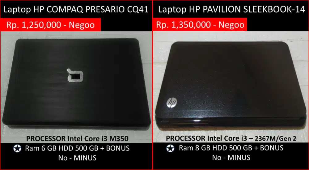 Dipilih om tante HP COMPAQ PRESARIO CQ41 atau HP PAVILION SLEEKBOOK14