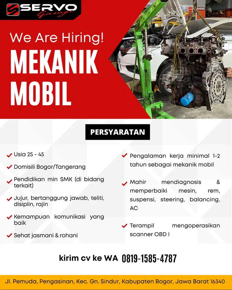 Lowongan Perkerjaan mekanik mobil