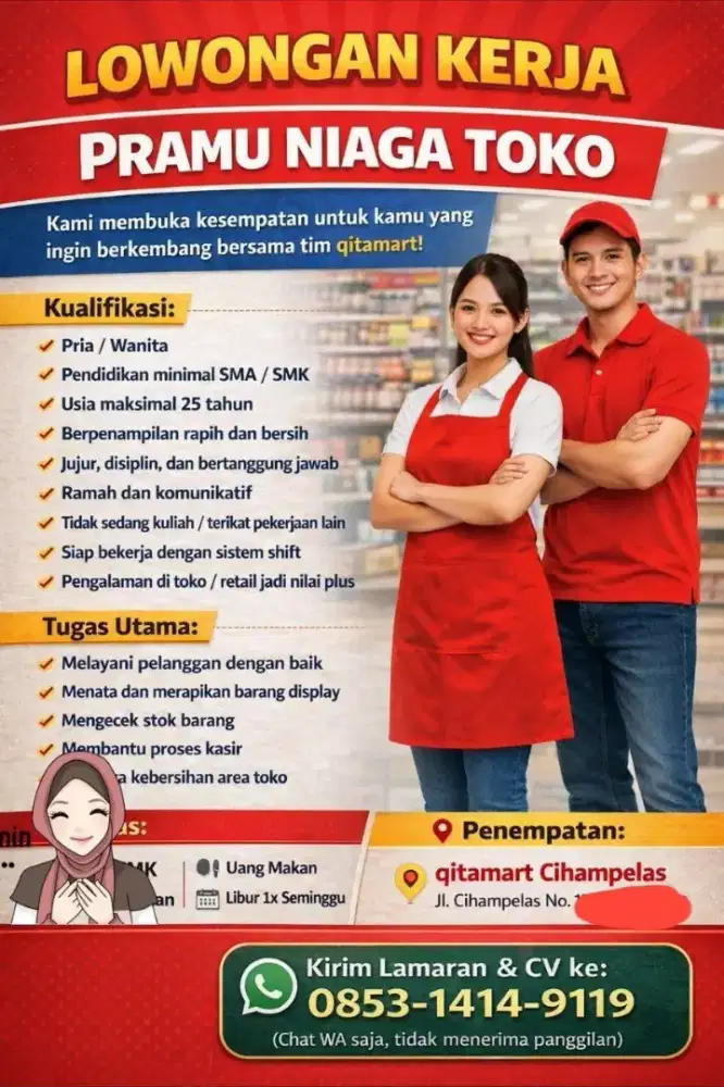 Lowongan kerja kasir / pegawai toko