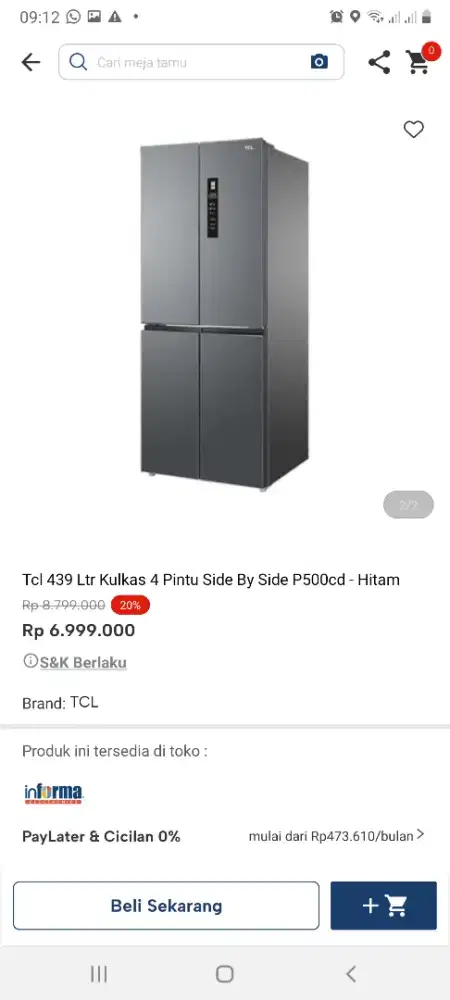 Ready kulkas tcl 4pintu