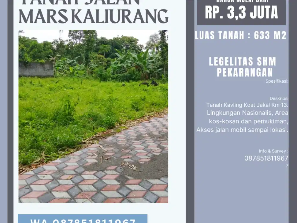 Tanah Jogja Kost Area Kampus UII Kaliurang SHM Pekarangan