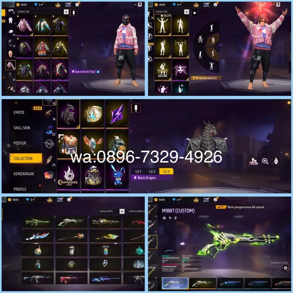 STOK AKUN FF SPEK GANTENG POLOSAN SG LUMUT LOG GOGGLE