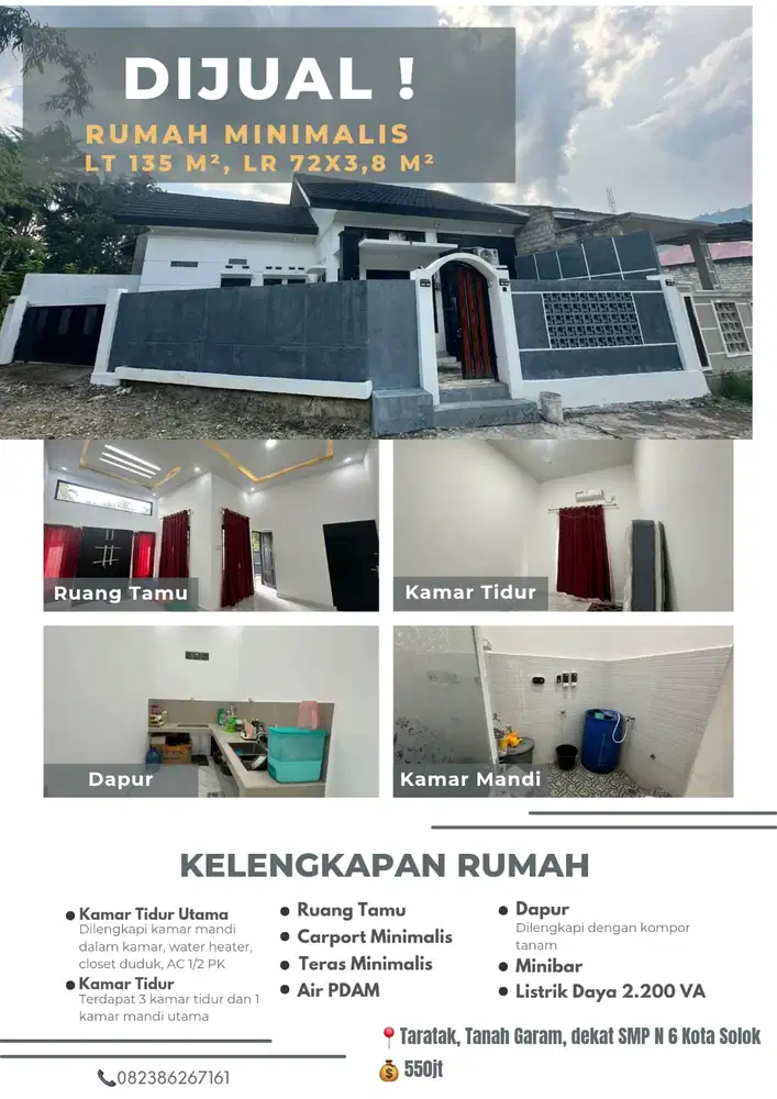Dijual rumah minimalis modern, dekat pusat kota solok, dekat SMP N 6