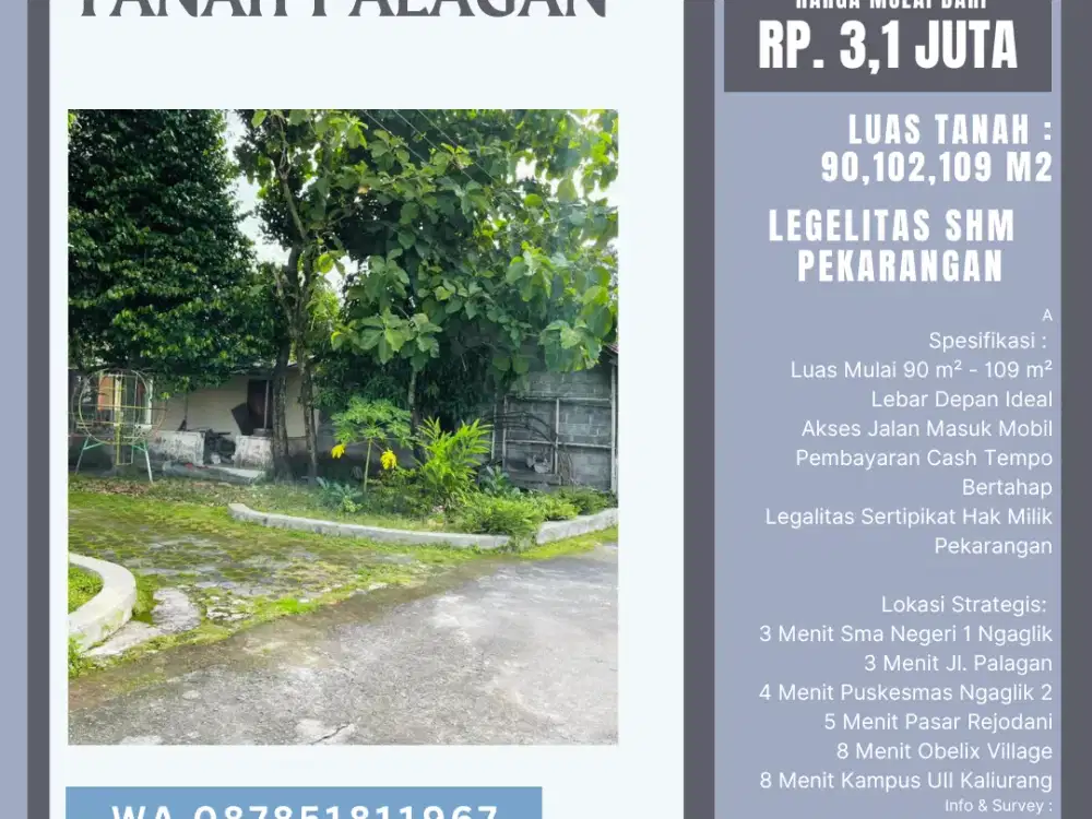 Tanah Pekarangan Jl. Palagan km 11, Lingkungan Perumahan & Pemukiman, udara sejuk asri lingkungan Nasionalis
