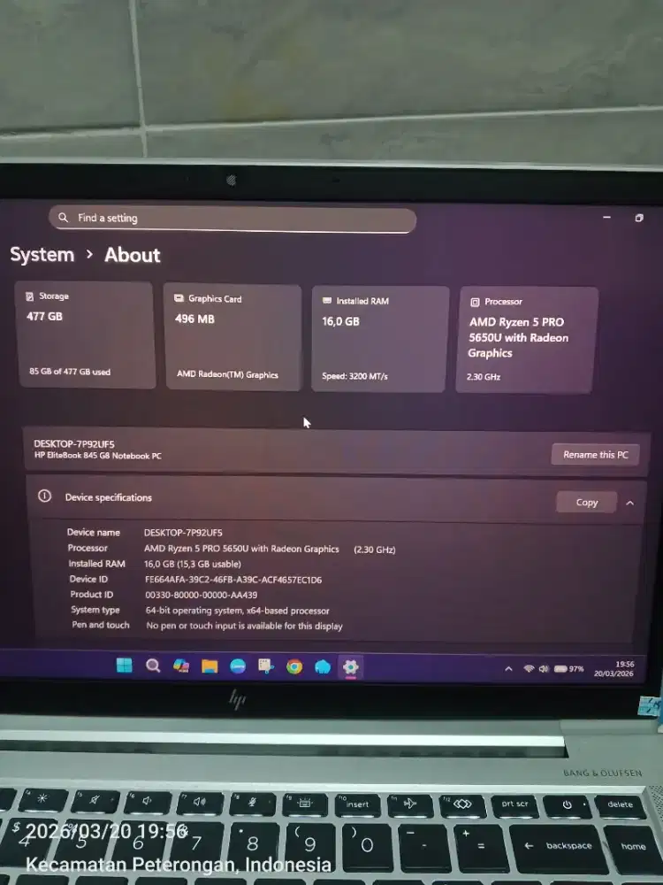 16/512 GB Laptop HP ELITEBOOK 845 G8 RYZEN 5 PRO
