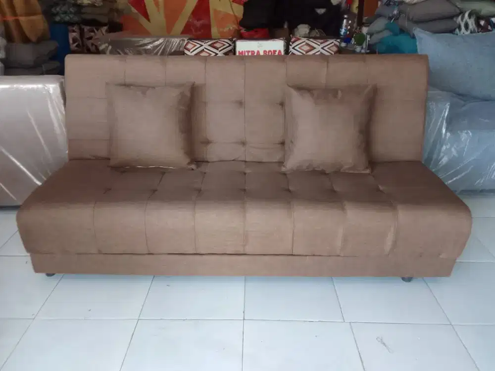 Sofa bed engsel warna coklat bunus bantal 2