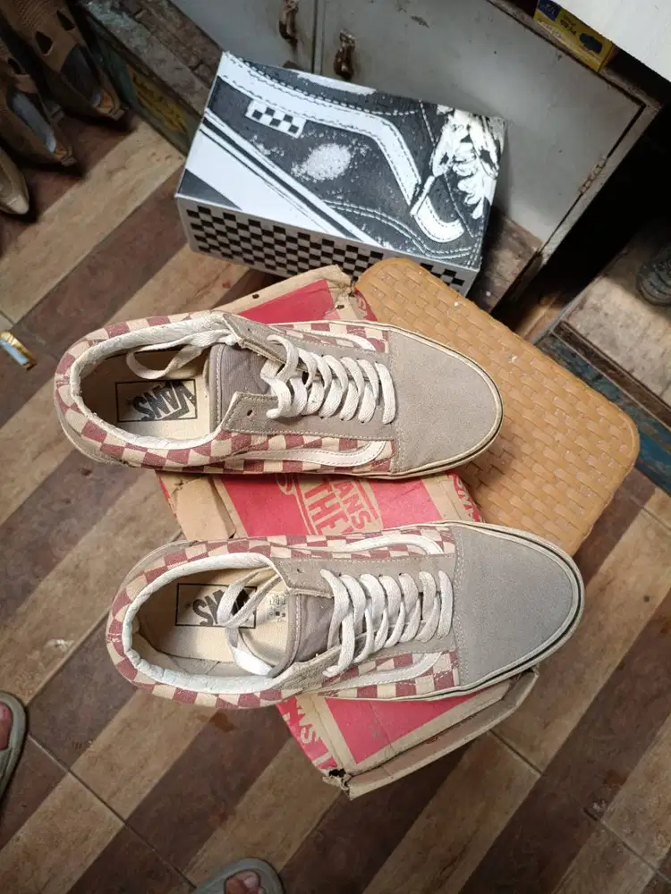 Vans Old Skool Checkerboard Frost Grey Rhubarb • Japan Market •