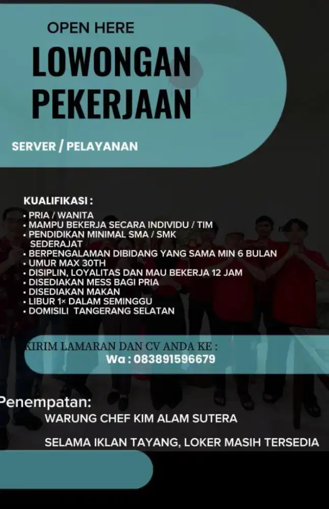 DIBUTUHKAN SERVER/PELAYAN TOKO