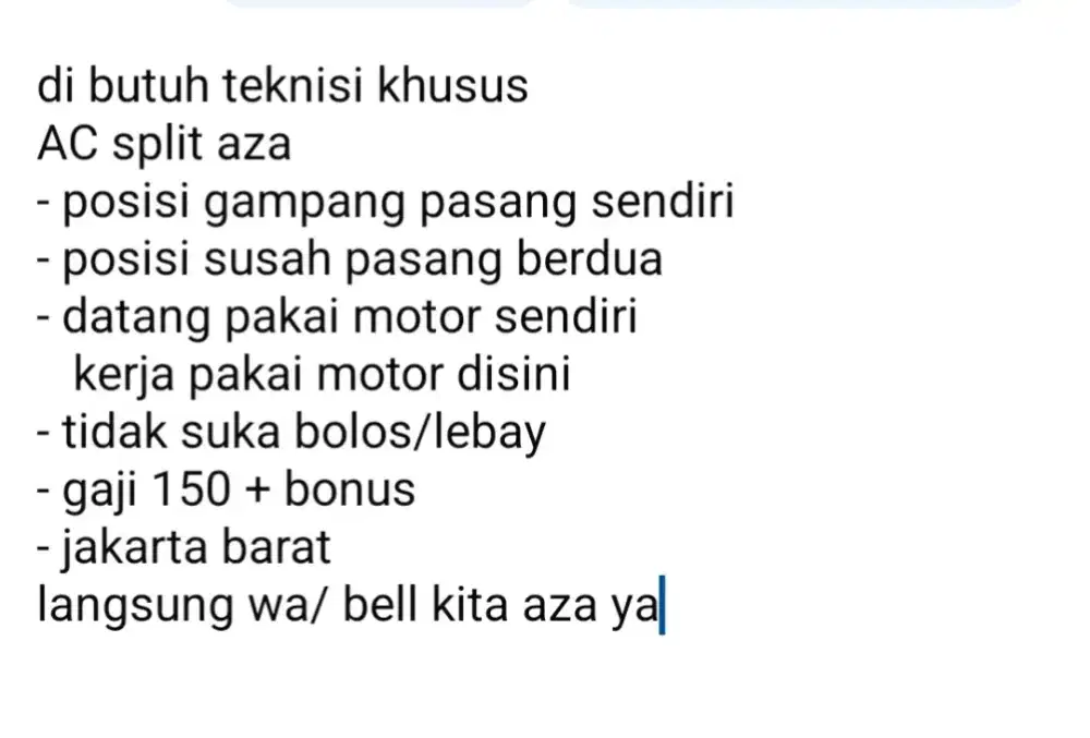 Lowongan kerja teknisi hanya AC split aza