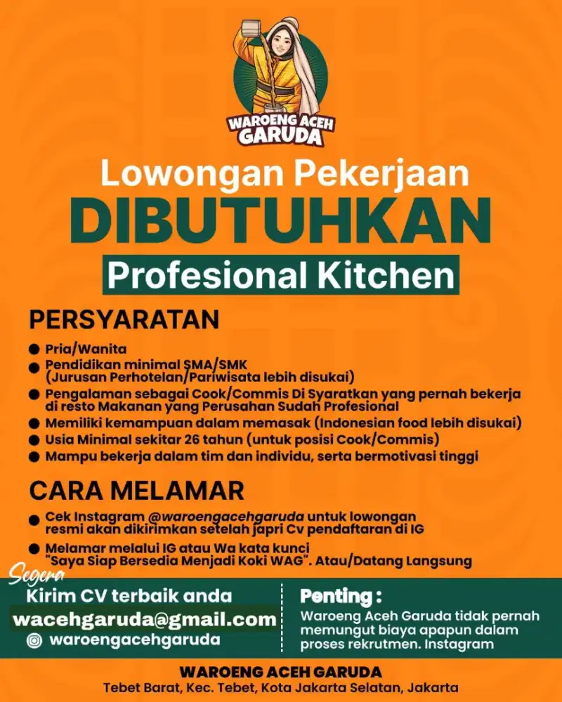 DIBUTUHKAN PROFESIONAL KITCHEN