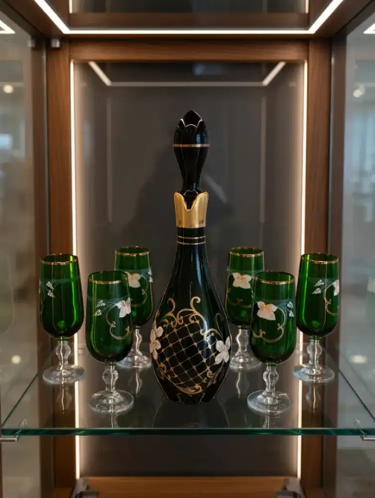 1 Set Kristal Bohemia Botol & Gelas