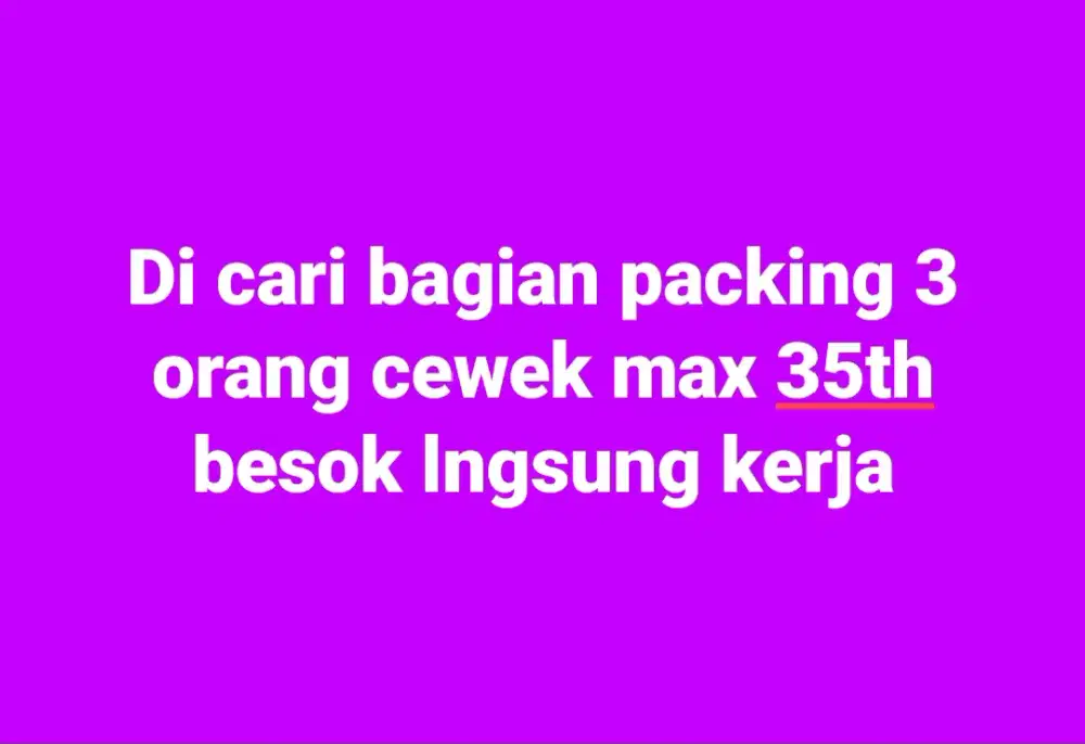 Butuh segera bagian packing online langsung kerja