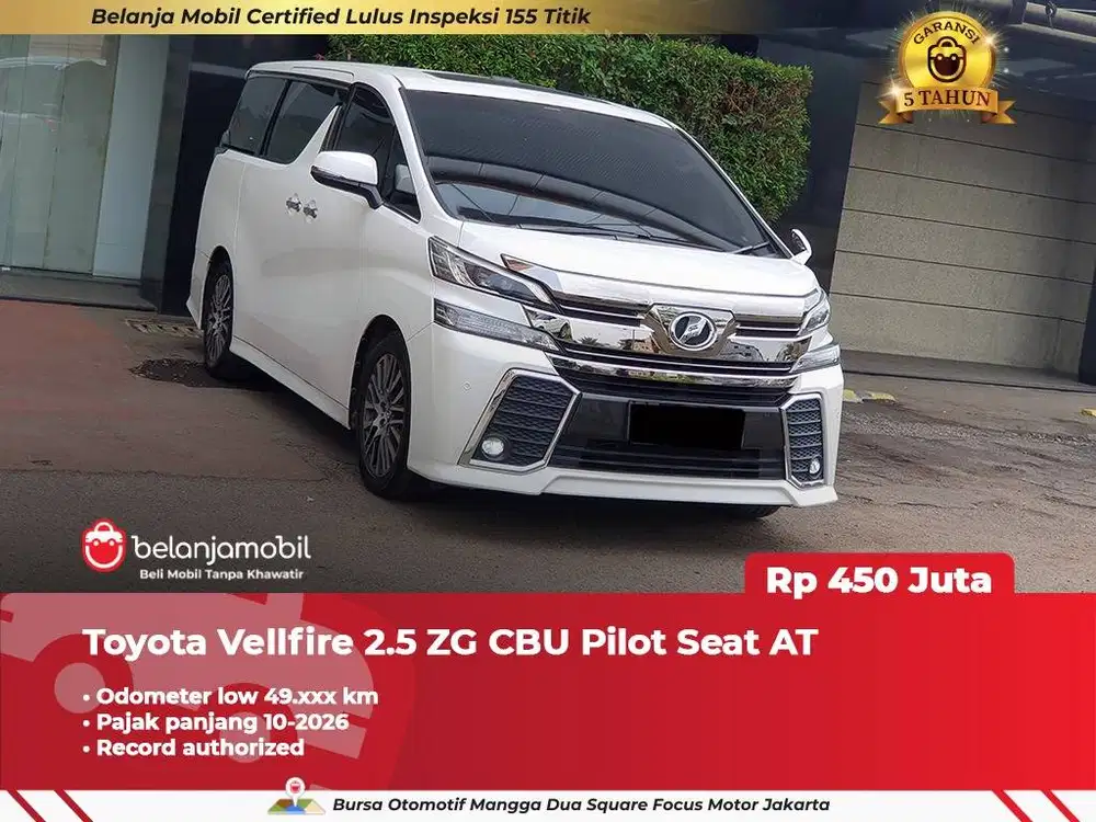 [ LOW KM ] Toyota Vellfire 2.5 ZG CBU Pilot Seat 2015/2016