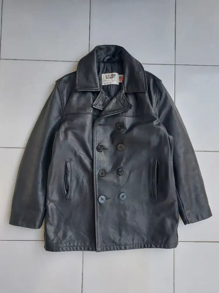 Schott USA Military Peacoat Leather Jacket Coat Jaket Kulit Vintage