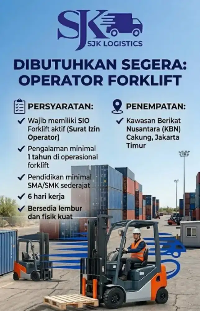DIBUTUHKAN SEGERA OPERATOR FORKLIFT