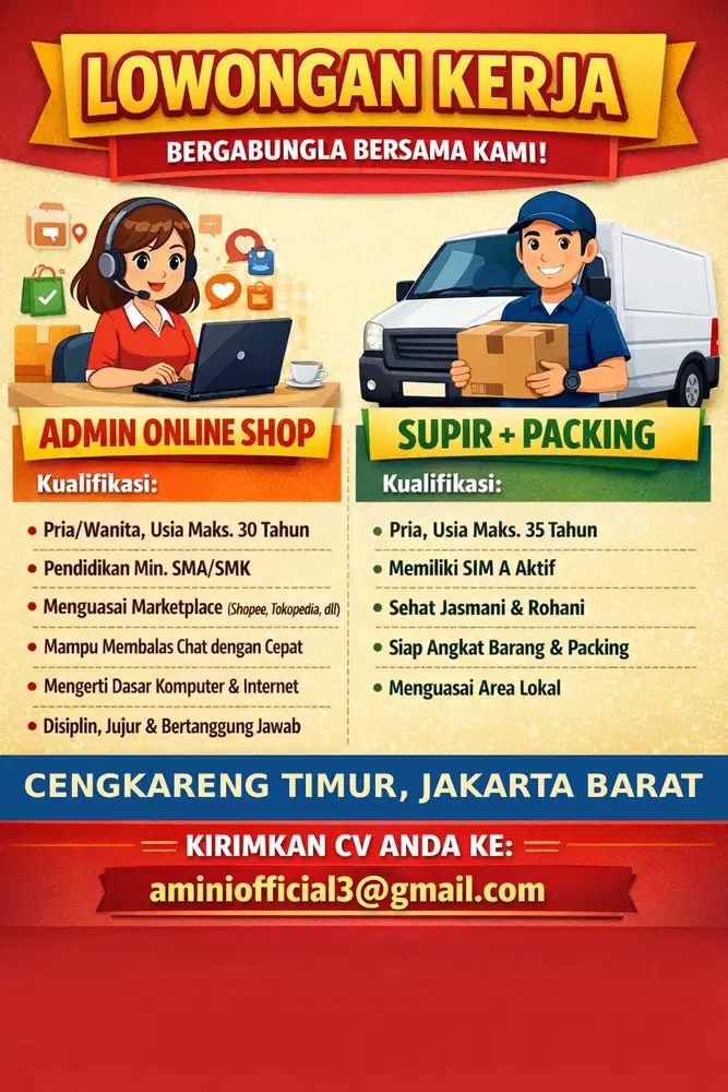 LOWONGAN KERJA ADMIN ONLINE SHOP DAN SOPIR + PACKING