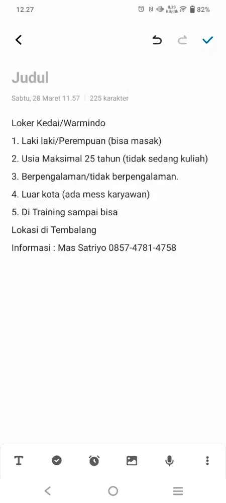 LOWONGAN KERJA KEDAI/WARMINDO MASAK