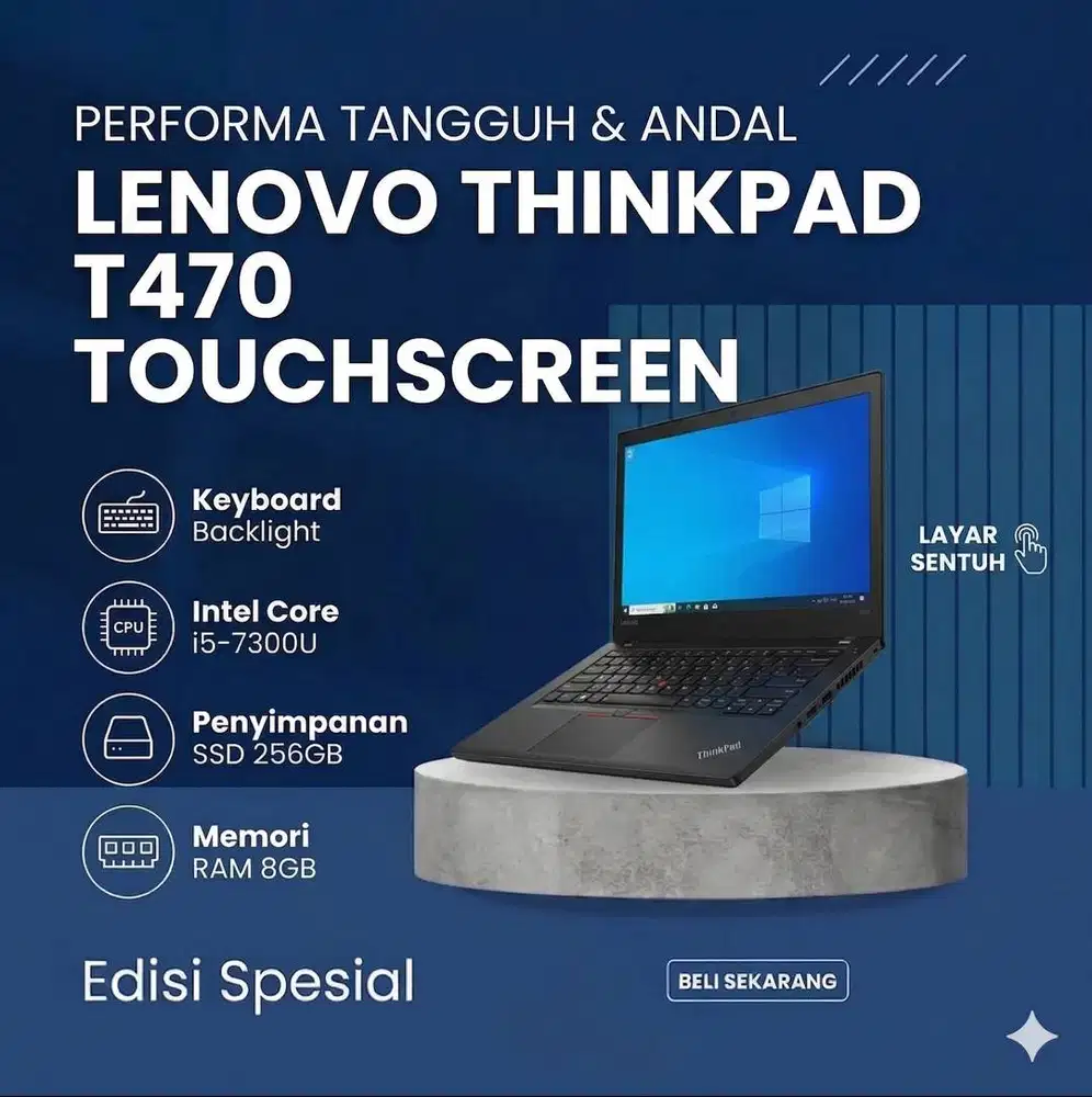 Lenovo Thinkpad T470 Touchscreen Intel Core i5-7300U Ram 8Gb Ssd 256Gb