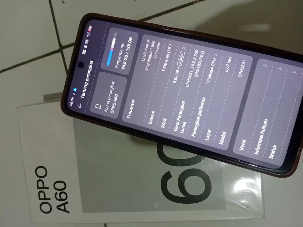 Oppo a60 ram/room 8/128 full set no minus
