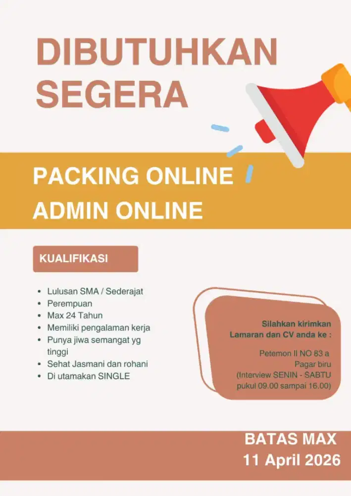 Loker Packing & Admin Olshop