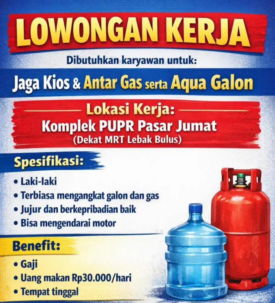 Lowongan pekerjaan antar gas dan galon aqua