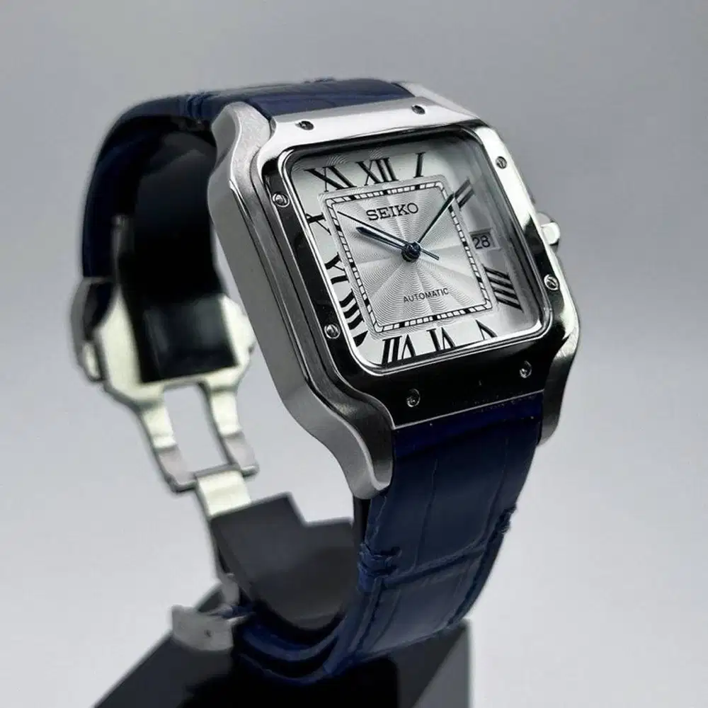 Seiko Santos Silver Guilloche NH35 Automatic Exclusive Leather