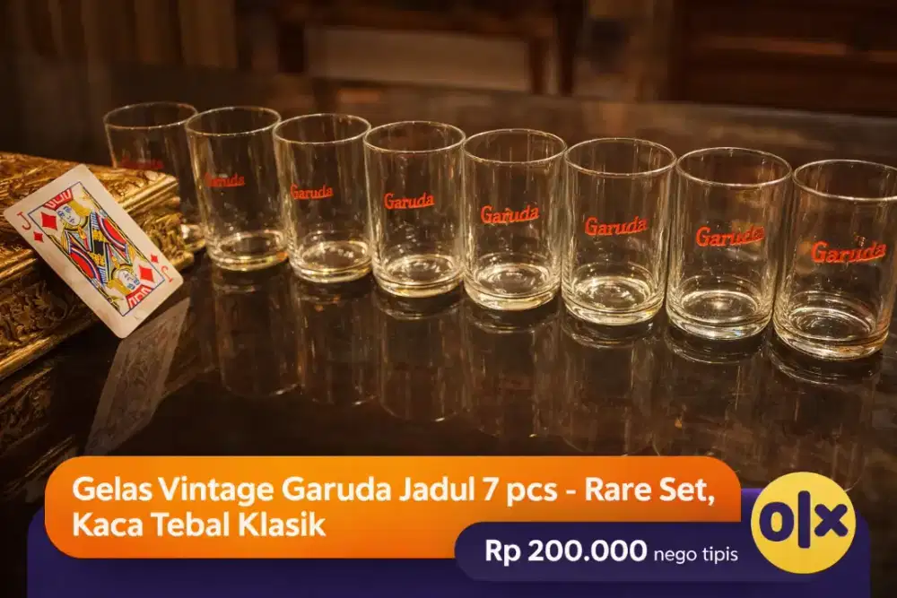Gelas Vintage Garuda Jadul 7 pcs – Rare Set, Kaca Tebal Klasik