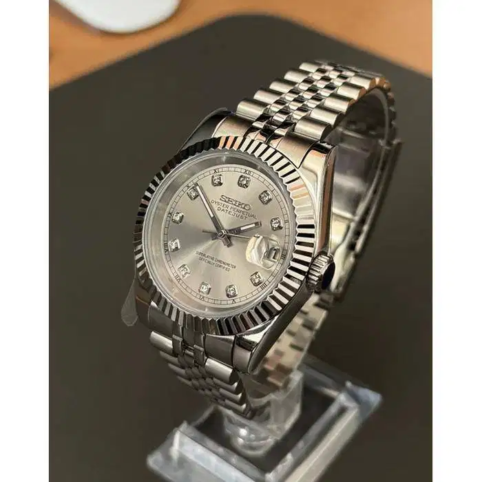 Seiko Mod Datejust Diamond Silver NH35 Automatic Luxury